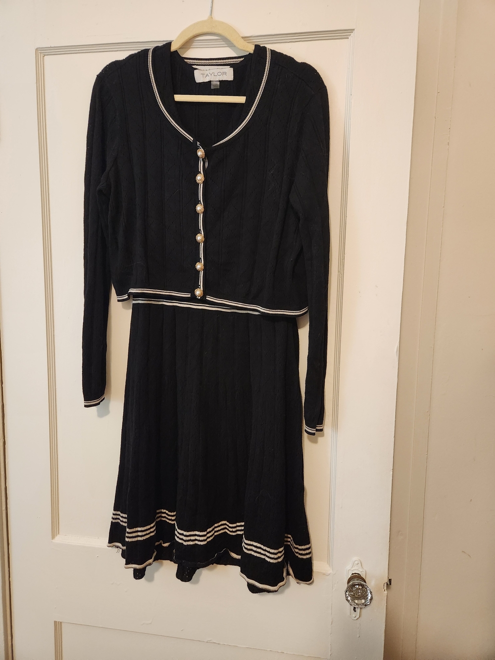 Taylor Black Knit Two-Piece Dress Set with Ivory Trim
